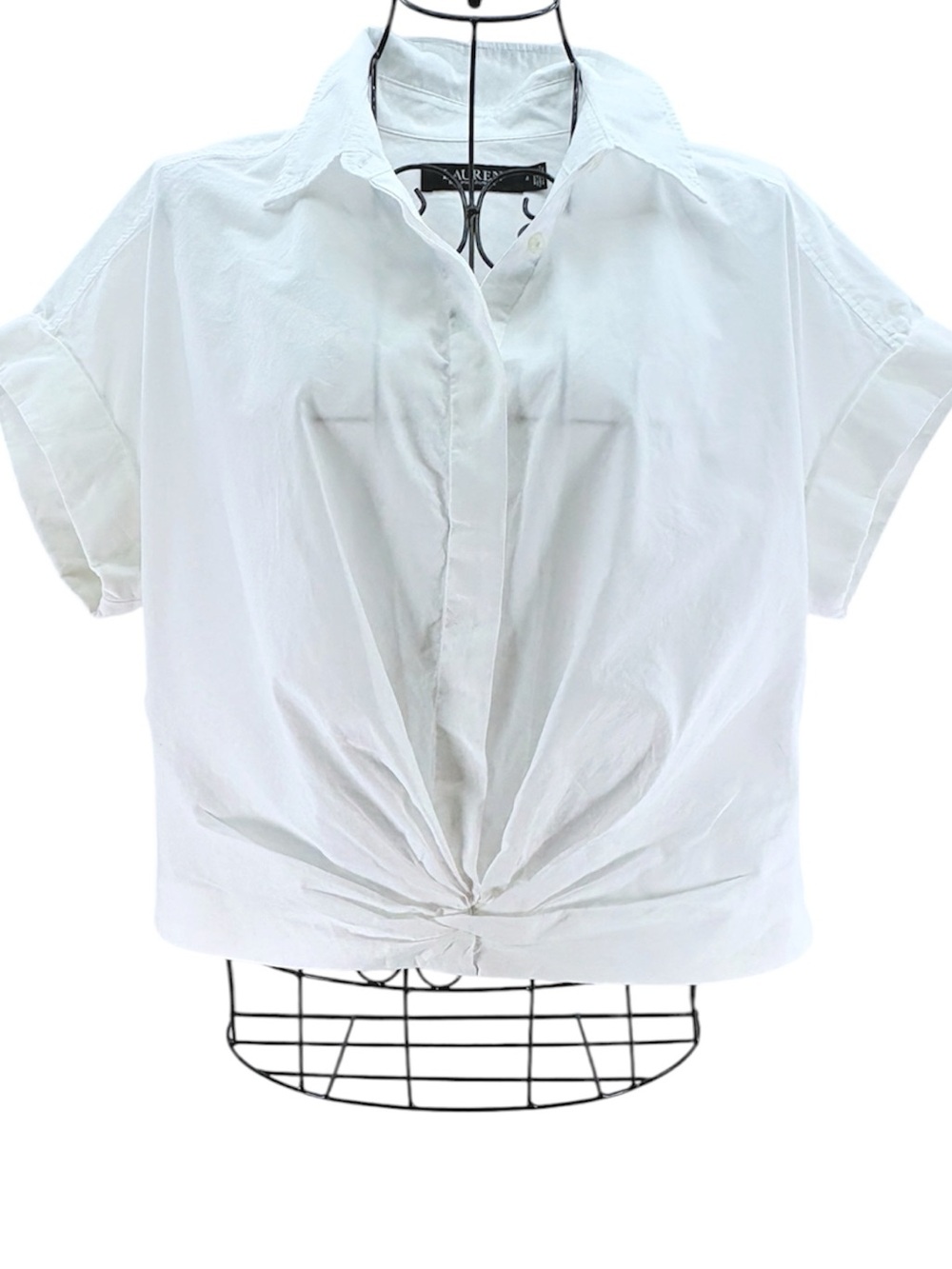 Lauren Ralph Lauren Black Label White Twist Front Cap Sleeves Crop Blouse Size 4
